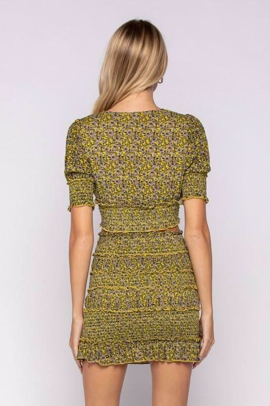 Julia Lemongrass Floral Print Smocked Two-Piece Mini Dress