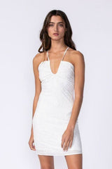 Gia White Eyelet Halter Mini Dress