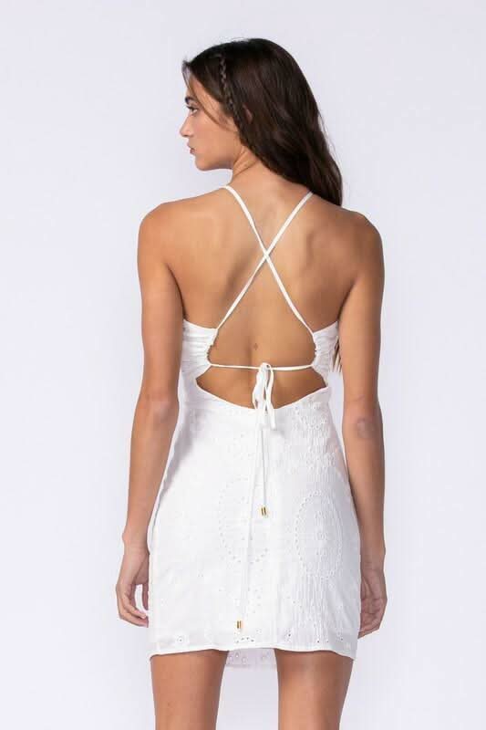 Gia White Eyelet Halter Mini Dress