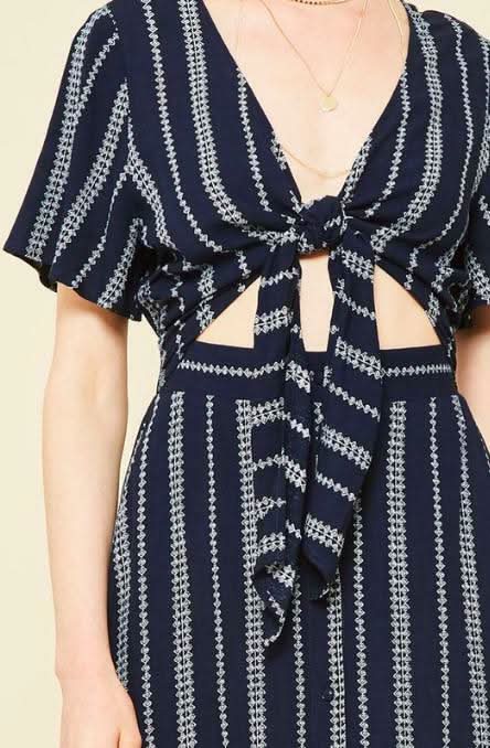 Maddy Navy Striped Print Tie-Front Cutout Dress