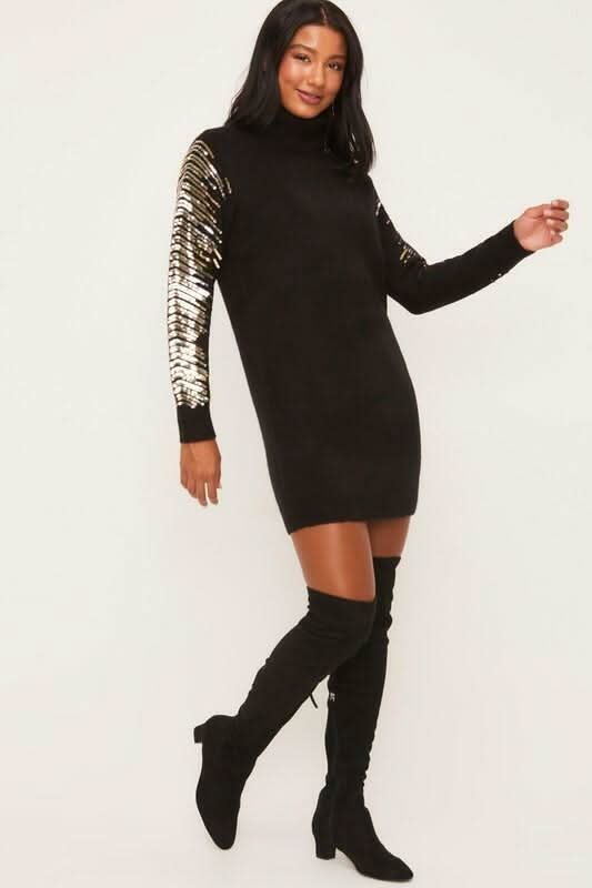 Kiara Black Long Sleeve Turtleneck Sweater Dress
