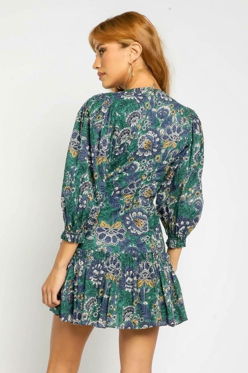 Loretta Green Floral Print Mini Dress