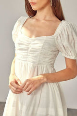 Josephine White Ruched Puff Sleeve Mini Dress