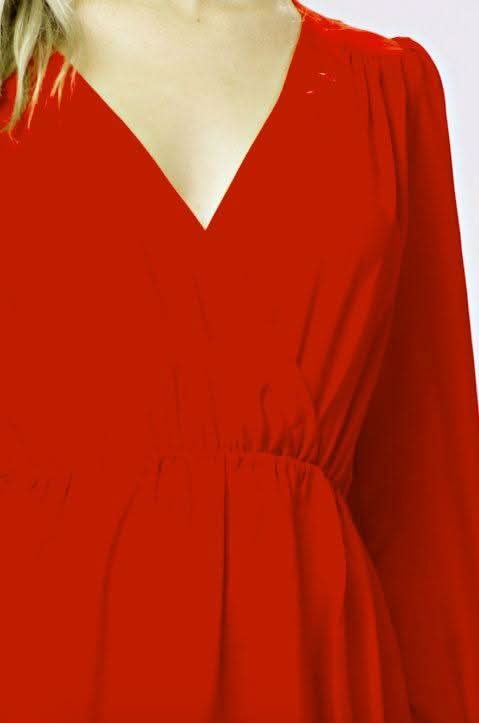 Hannah Cranberry Red Long Sleeve Wrap Dress