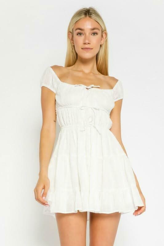 Lexi White Swiss Dot Off-the-Shoulder Skater Dress