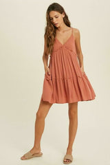 Happiness Is Brick Red Sleeveless Mini Swing Dress
