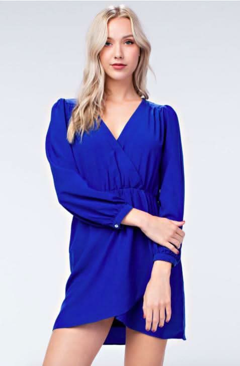 Hannah Royal Blue Long Sleeve Wrap Dress
