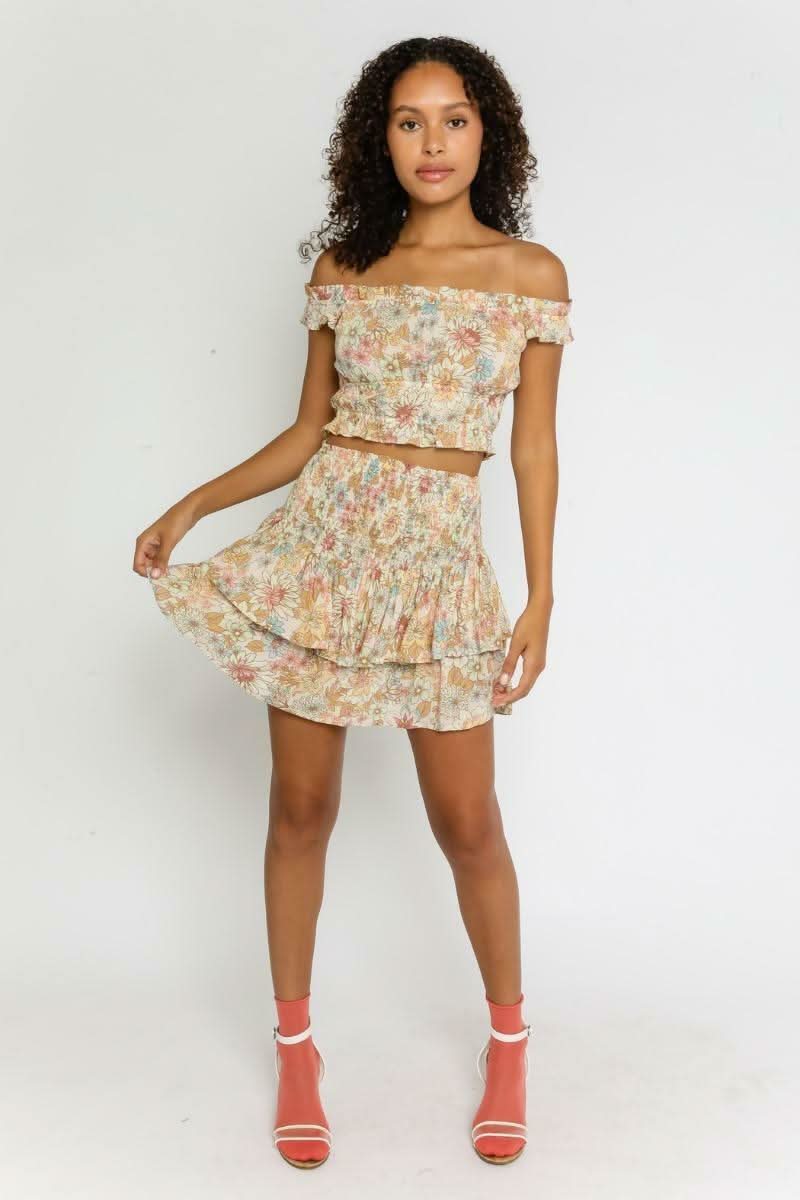 Lizza Taupe Floral Two-Piece Ruffle Mini Dress