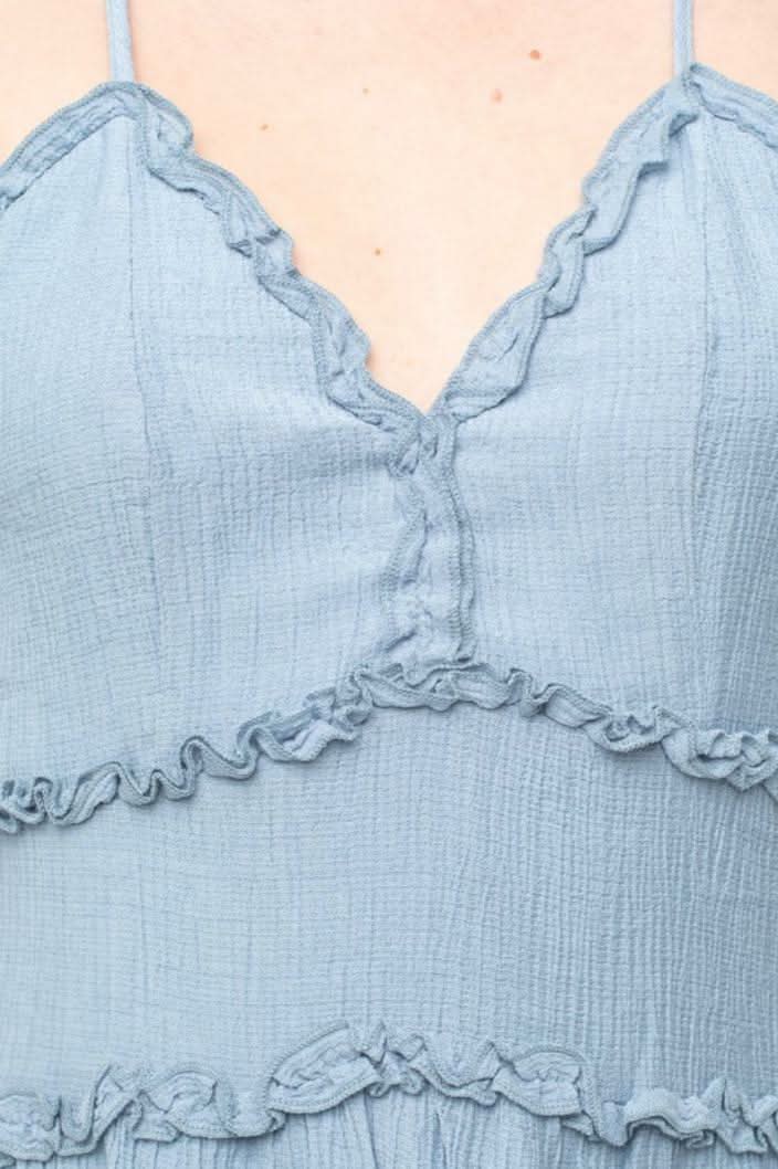 Gina Chambray Blue Ruffle Mini Dress