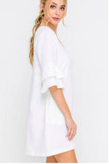 Jaqueline White Ruffle Sleeve Shift Dress