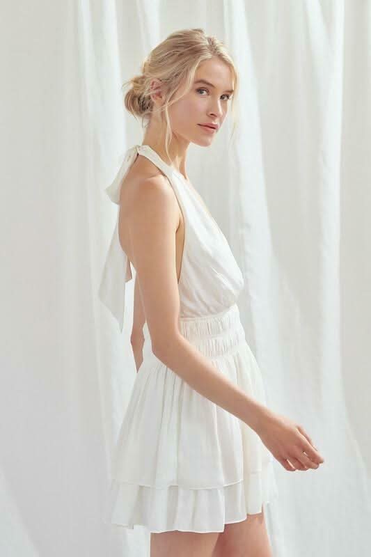 Tracie Creamy White Halter Romper