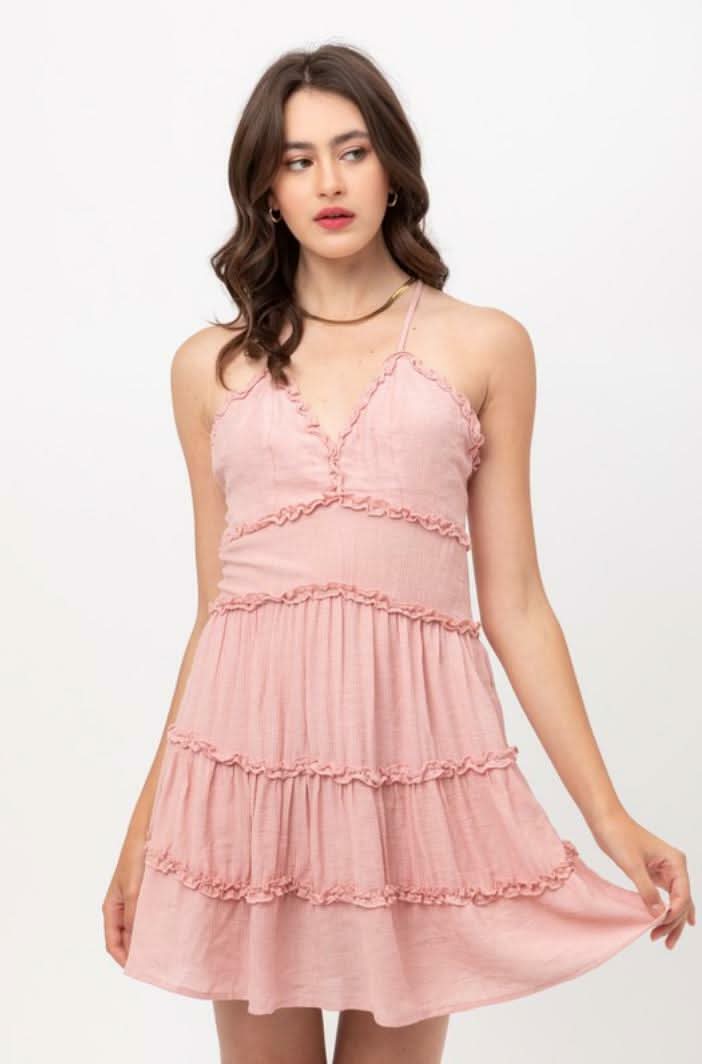 Gina Blush Pink Ruffle Mini Dress