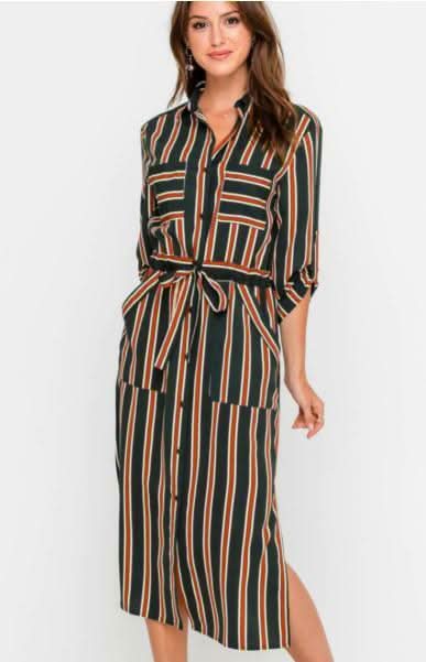 Laura Navy and Rust Striped Midi Shirt Dress