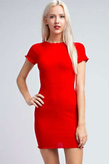 Jenna Red Knit Lettuce Hem Dress