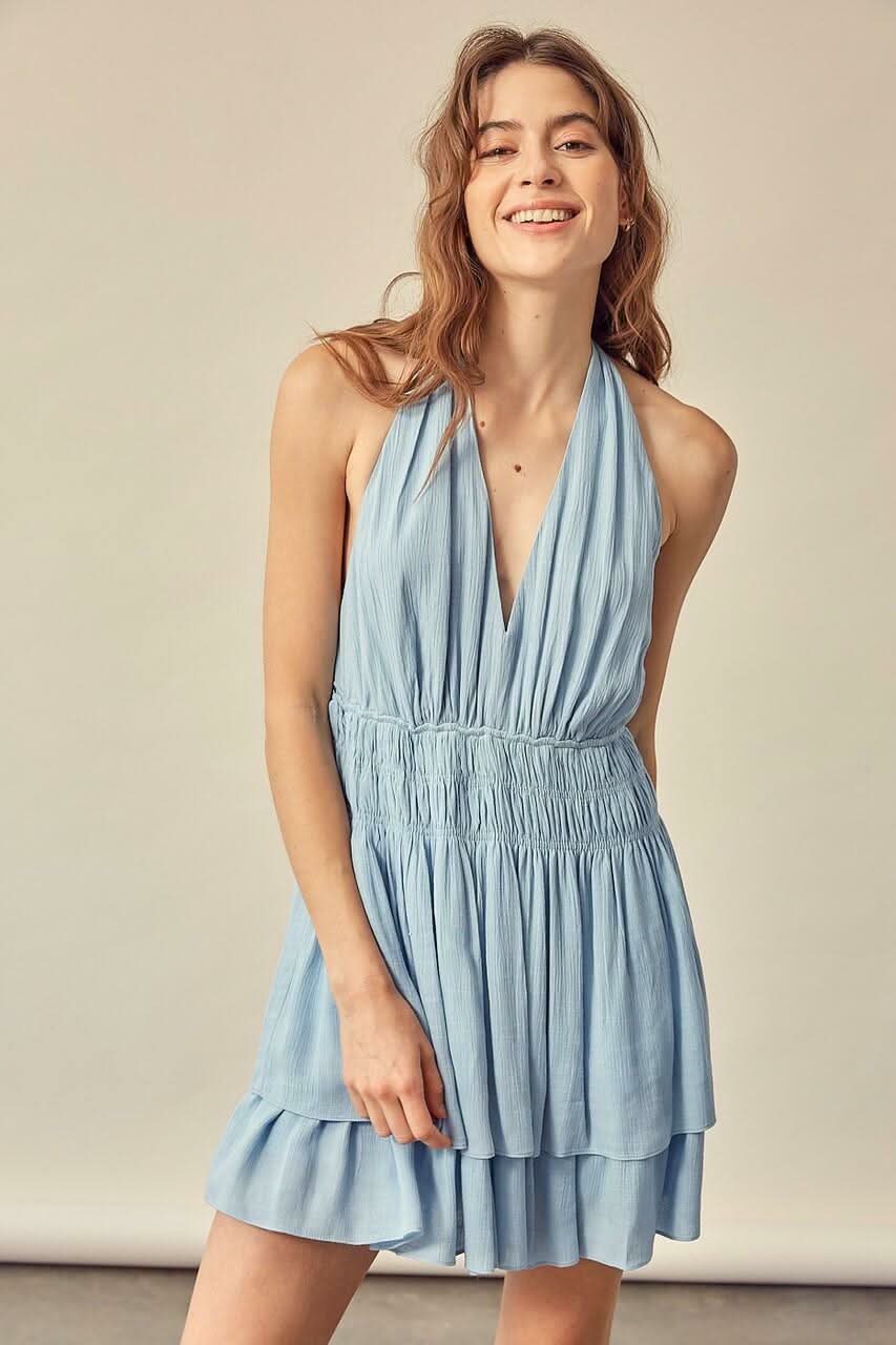 Tracie Light Blue Halter Romper