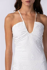 Gia White Eyelet Halter Mini Dress