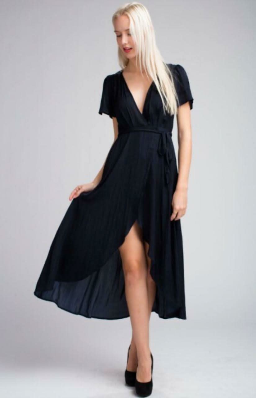 Come Together Navy Blue Midi Wrap Dress