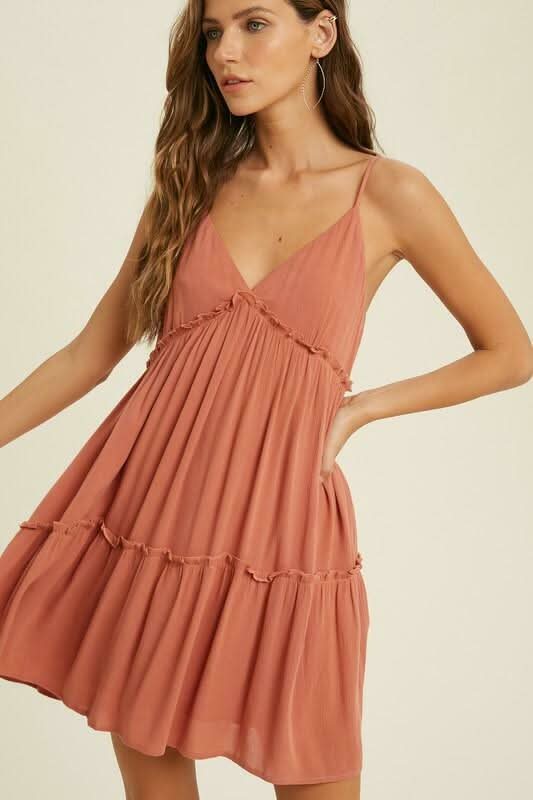 Happiness Is Brick Red Sleeveless Mini Swing Dress