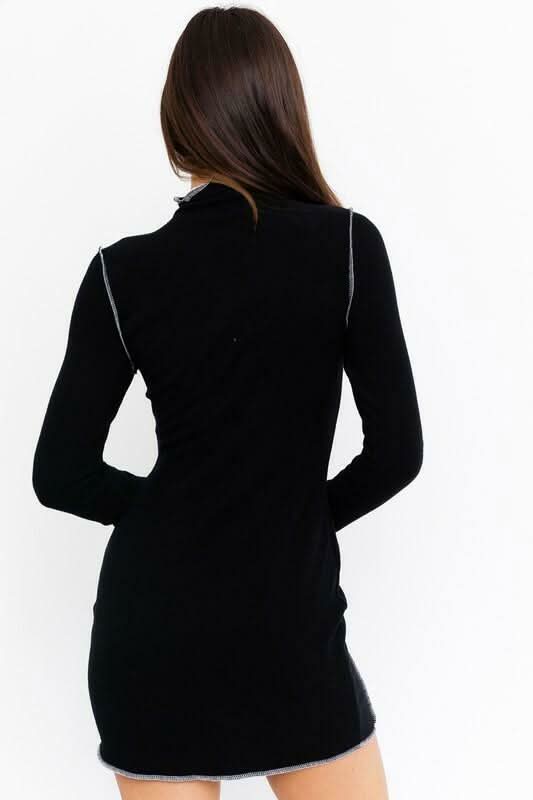 Letta Black Mock Neck Bodycon Mini Dress