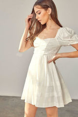 Josephine White Ruched Puff Sleeve Mini Dress