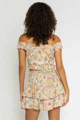 Lizza Taupe Floral Two-Piece Ruffle Mini Dress