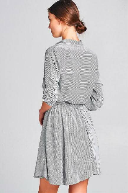 Emily Black and White Striped Skater Shirt Dress