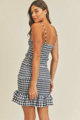 Lily Navy Blue Gingham Smocked Ruffle Mini Dress