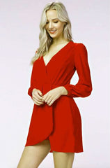 Hannah Cranberry Red Long Sleeve Wrap Dress