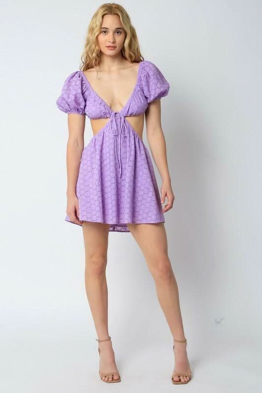 Lenah Lavender Eyelet Cutout Mini Dress