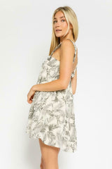 Coconut Girl Ivory and Black Tropical Print Swing Dress