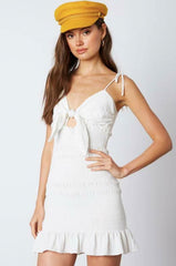 Adalene White Smocked Tie-Front Cami Dress