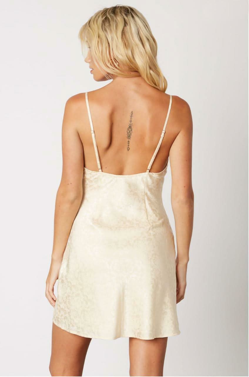 No Regrets Cream Floral Satin Cowl Neck Mini Slip Dress