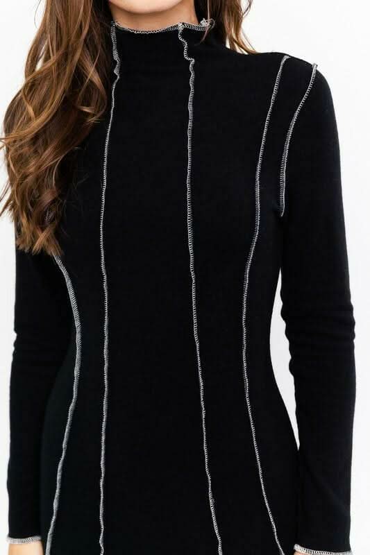 Letta Black Mock Neck Bodycon Mini Dress