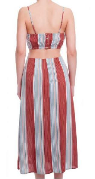 Illusion Red Striped Midi Dress