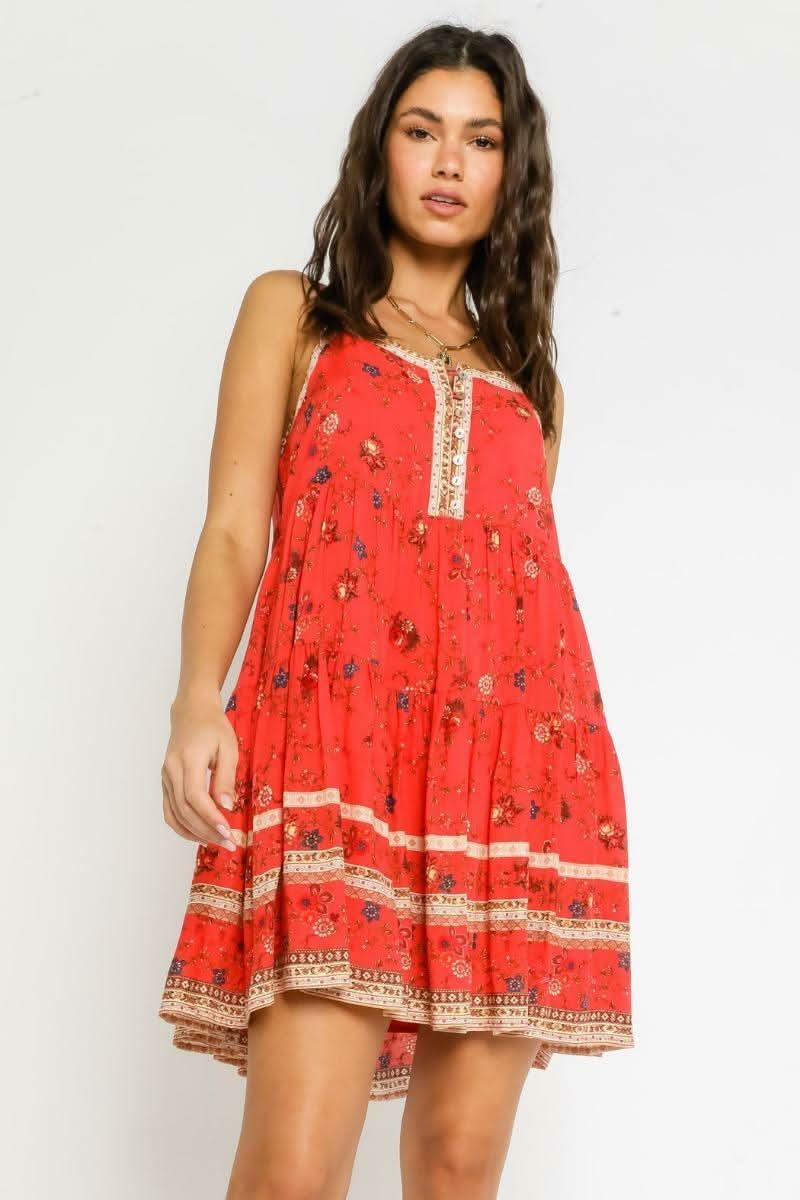 Having A Moment Red Floral Swing Dress