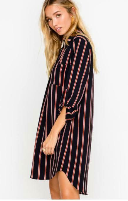 From the City Navy and Rust Striped Shirt Dress