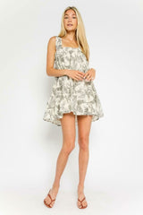 Coconut Girl Ivory and Black Tropical Print Swing Dress