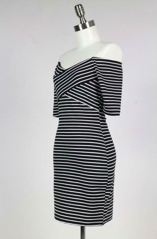 Movin' On Baby Off-The-Shoulder Striped Bodycon Dress
