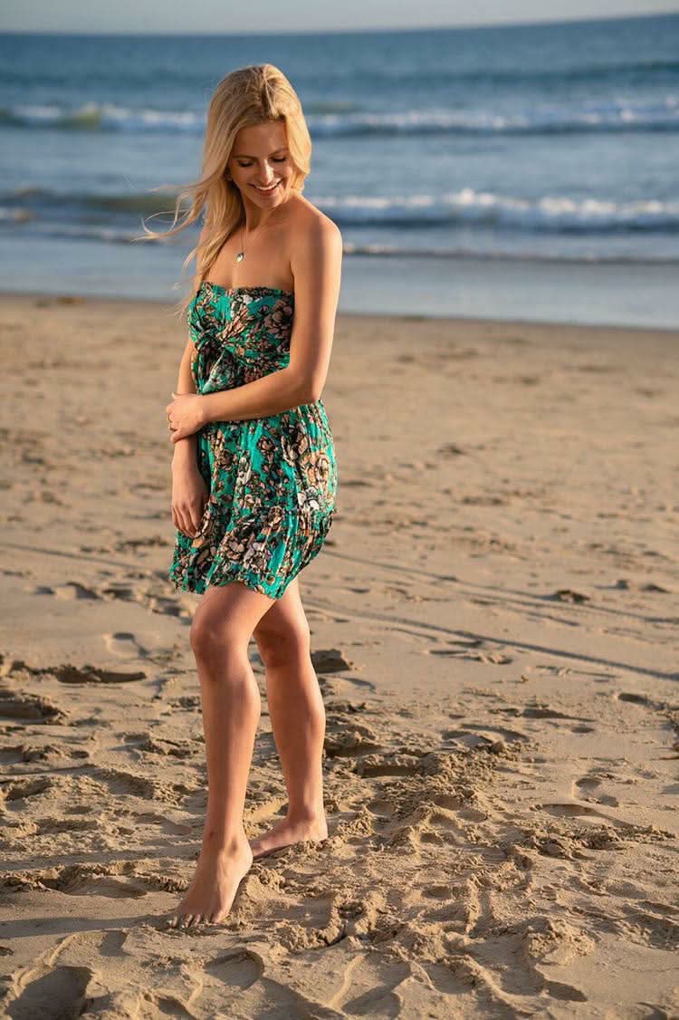 Saint-Tropez Jade Green Floral Print Strapless Dress
