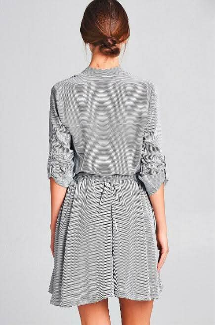 Emily Black and White Striped Skater Shirt Dress