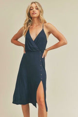 Lush Elena Denim Blue Midi Wrap Dress