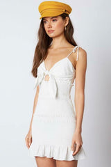 Adalene White Smocked Tie-Front Cami Dress