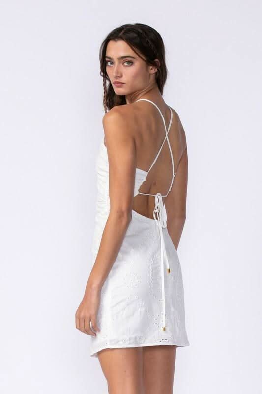 Gia White Eyelet Halter Mini Dress