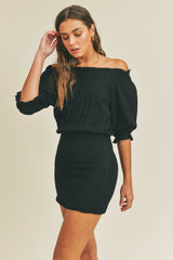 Look So Good Black Off Shoulder Blouson Mini Dress