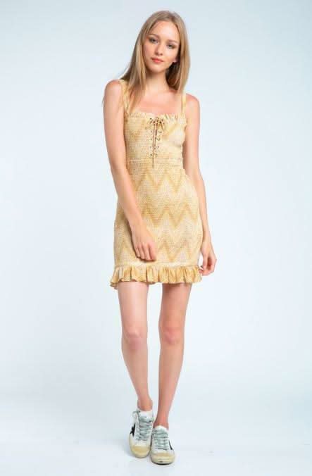 Ligia Yellow Chevron Print Smocked Mini Dress
