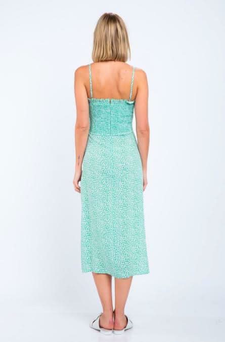 Jessica Spring Green and White Print Midi Dress