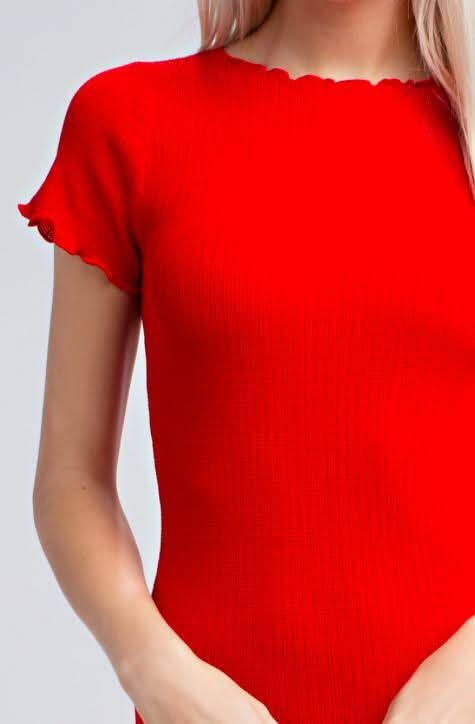 Jenna Red Knit Lettuce Hem Dress