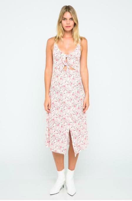 Buttercup Bouquet White Floral Double Tie-Front Sleeveless Dress