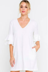 Jaqueline White Ruffle Sleeve Shift Dress