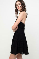 Gina Black Ruffle Mini Dress